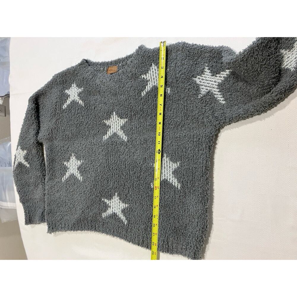 POL Relaxed Gray & White Star Patterned Sherpa Knit Sweater Soft Size M - Picture 5 of 11